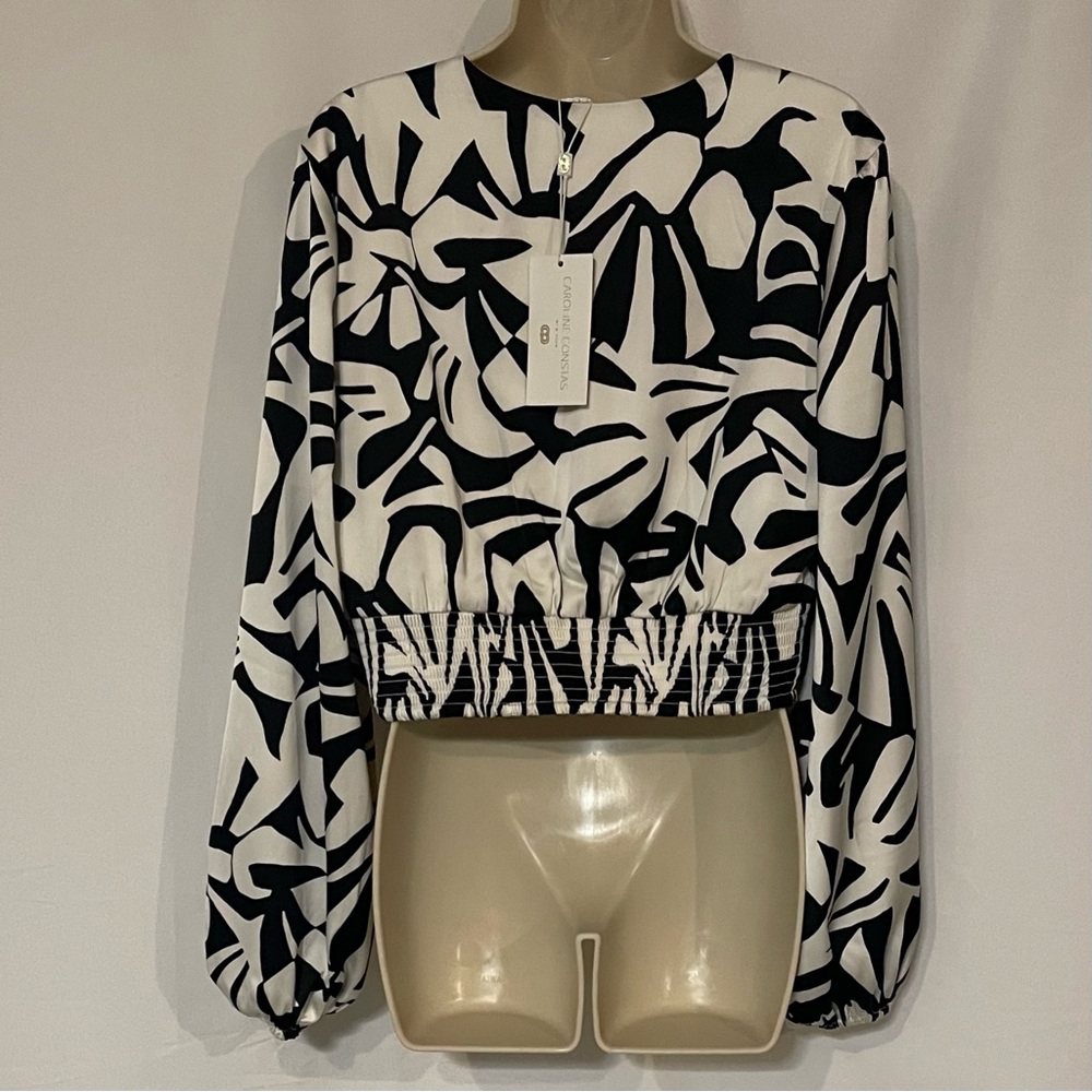 Caroline Constas Geometric Knot Hole Cropped Long Sleeve Blouse - Picture 4 of 10